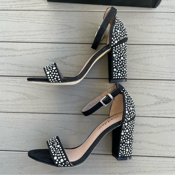Madden NYC Brigid Black Studded Embellished Block Heels 6 w/ BOX - Picture 5 of 11